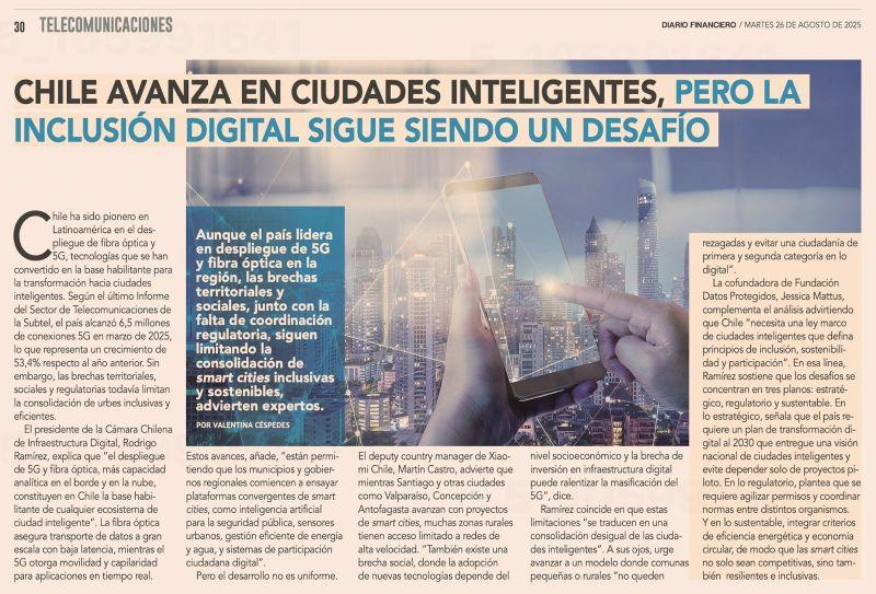 Diario Financiero: Chile Avanza en ciudades Inteligentes, pero la inclusión digital sigue siendo un desafío. 